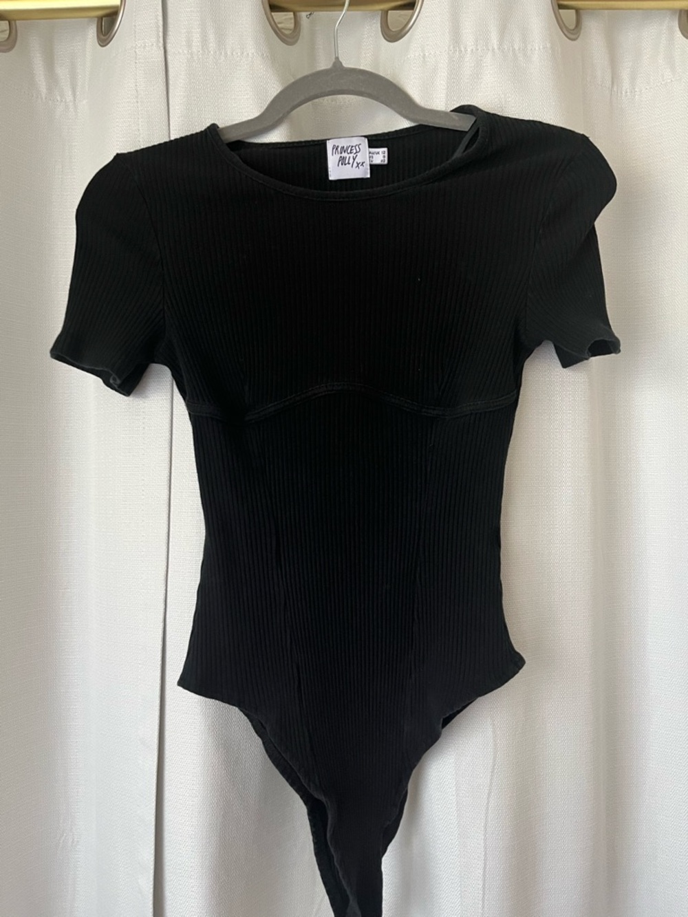 Princess Polly Black Ribbed Short Sleeve Bodysuit